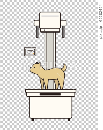 動物病院でレントゲンを撮られる犬のイラスト素材