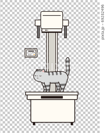 動物病院でレントゲンを撮られる犬のイラスト素材