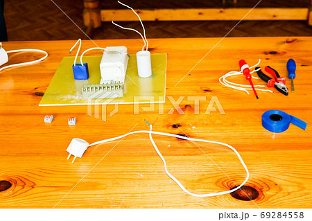 Electrical circuit with wires and spare parts Electrical circuit with wires and spare parts 69284558