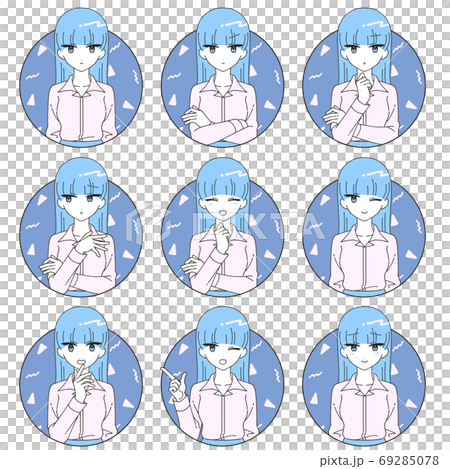 藍色女孩面部表情設置圖標 69285078