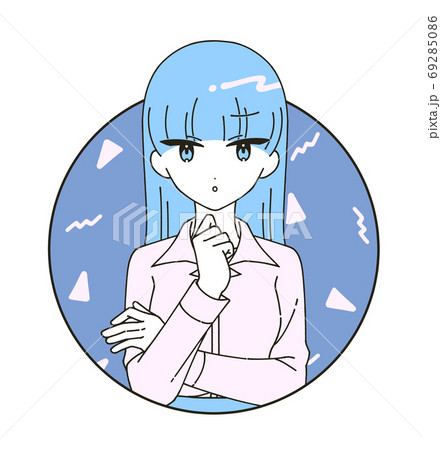 ブルー女子 悩む アイコンのイラスト素材