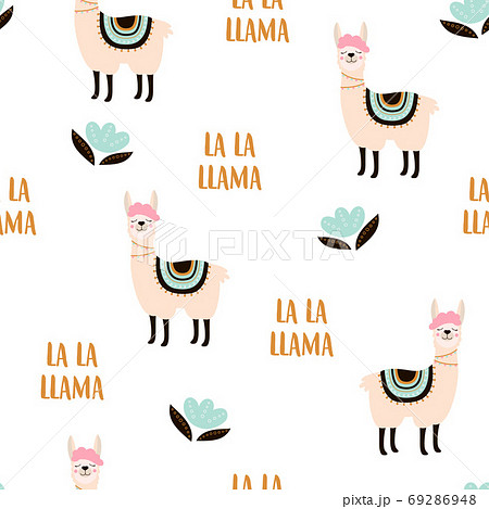Cute Llama Pattern Isolated On White Backgroundのイラスト素材