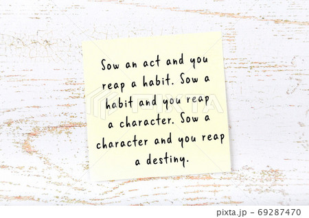 Wise quote on sticky note on wooden wall Wise quote on sticky note on wooden wall 69287470