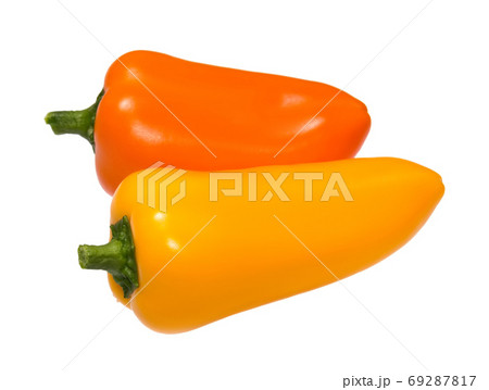Yellow and orange bell pepper isolated on white background 69287817