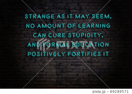 Wise quote. Neon inscription against brick wall 69289571