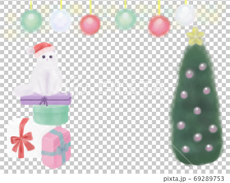 Cat santa present christmas frame watercolor Cat santa present christmas frame watercolor 69289753