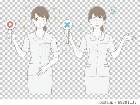 医療・美容 手描き風 制服を着た女性の上半身イラスト表情セット 医療・美容 手描き風 制服を着た女性の上半身イラスト表情セット 69291135