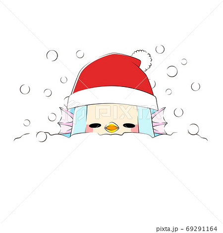 アマビエ クリスマス 雪 冬 手描き風 目閉じ 口開きのイラスト素材