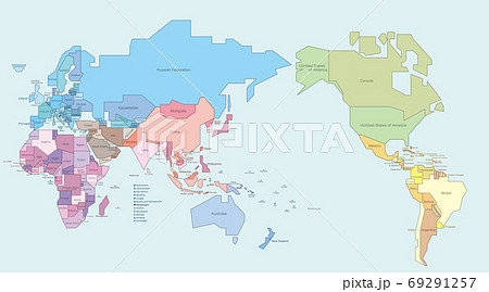 簡略化した世界地図 英文字国名入り 国別のイラスト素材