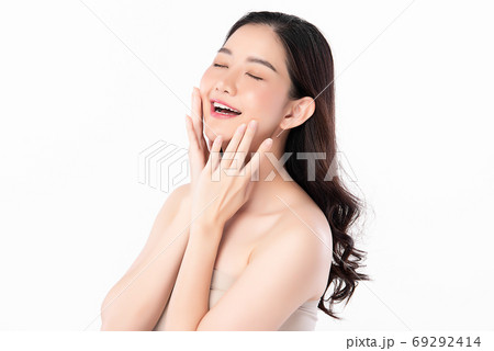 Beautiful young asian woman with clean fresh skin on white background, Face care, Facial treatment, Beautiful young asian woman with clean fresh skin on white background, Face care, Facial treatment, 69292414