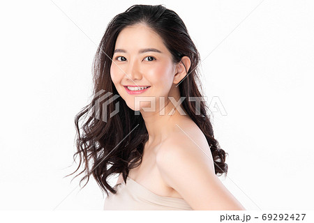 Beautiful young asian woman with clean fresh skin on white background, Face care, Facial treatment, 69292427