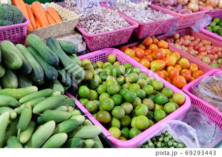 Image of Fresh Ripe Organic Vegetables in local market, Thailand 69293443