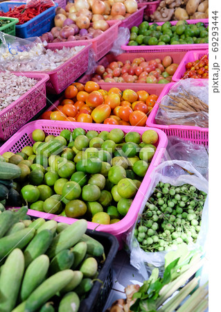 Image of Fresh Ripe Organic Vegetables in local market, Thailand 69293444