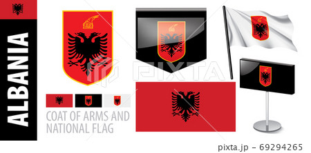 Vector set of the coat of arms and national flag of Albania Vector set of the coat of arms and national flag of Albania 69294265