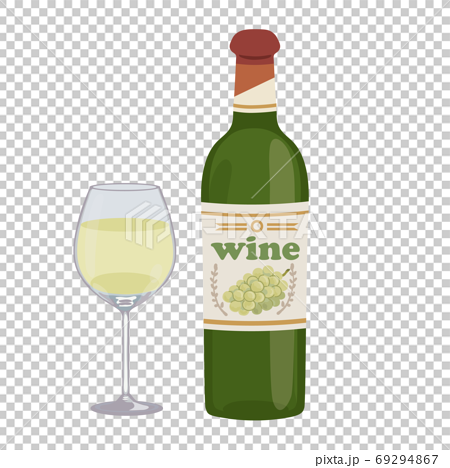 白ワイン ボトル グラス イラストのイラスト素材