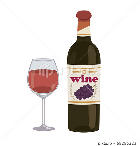 赤ワイン イラスト ワイン瓶 グラスのイラスト素材