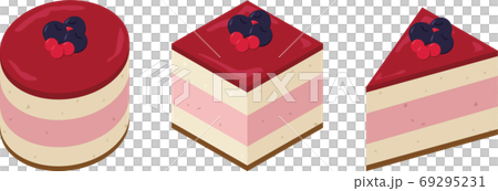 Round, square and triangular raspberry cake 69295231