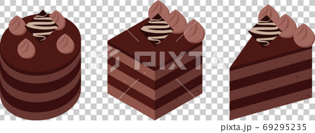 丸と四角と三角のチョコレートケーキのイラスト素材