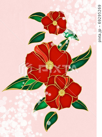 椿をモチーフした和風の背景素材のイラスト素材