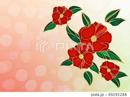 椿をモチーフした和風の背景素材のイラスト素材