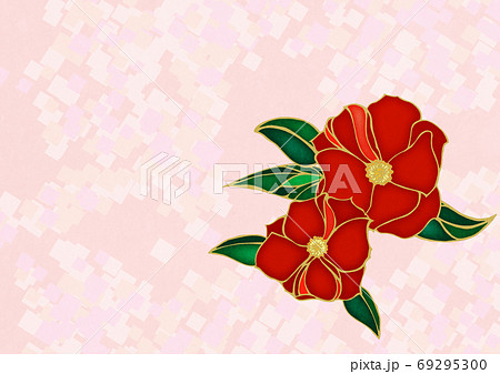 椿をモチーフした和風の背景素材 69295300