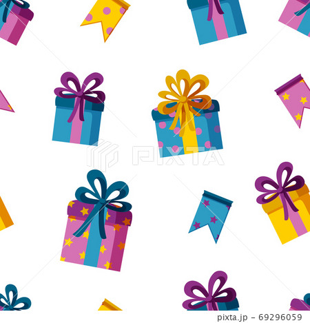 Presents and flags in seamless pattern. Pattern for wraping paper, backgrounds, textile and fabric. Vector illustration 69296059