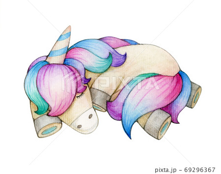 Cute, sleeping unicorn, isolated on white.   69296367