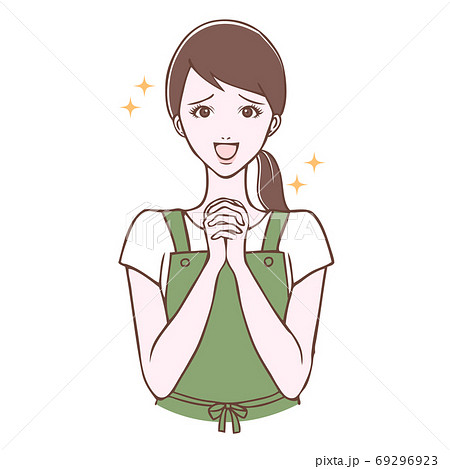 エプロンを着た若い女性 感動ポーズ イラストのイラスト素材 エプロンを着た若い女性 感動ポーズ イラストのイラスト素材