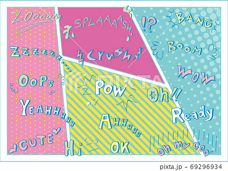 ガーリー　コマ割りフレーム　効果音フォント 69296934
