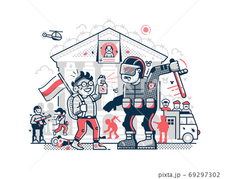 Belarus Freedom Student Protests Illustration in Line Art 69297302