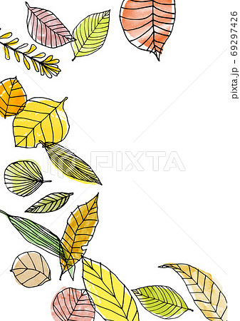 背景素材 手描き 葉っぱ 枯葉のイラスト素材
