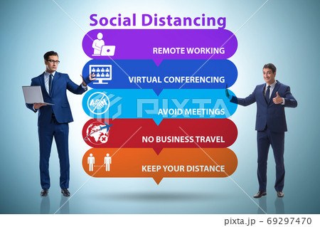 Concept of office social distancing during covid-19 pandemic Concept of office social distancing during covid-19 pandemic 69297470