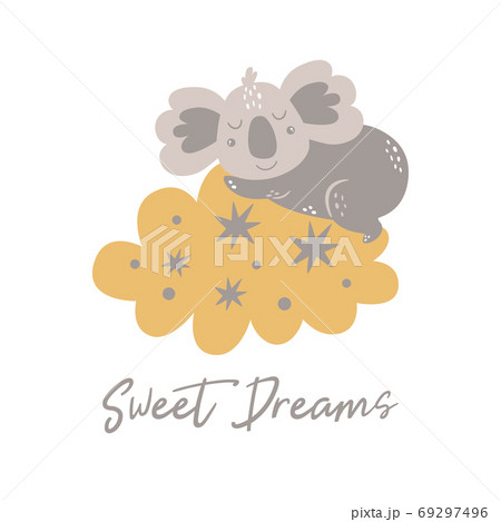 Cute baby koala sleep on cloud. Baby animal Scandinavian koala bear. Childish print for nursery Vector koala Cute baby koala sleep on cloud. Baby animal Scandinavian koala bear. Childish print for nursery Vector koala 69297496