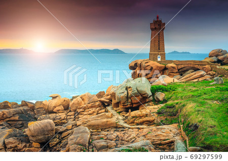 Fantastic Atlantic ocean coast in Brittany region, Ploumanach, France, Europe Fantastic Atlantic ocean coast in Brittany region, Ploumanach, France, Europe 69297599