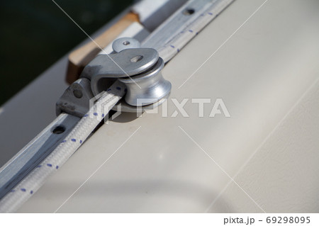 Shine Yacht tackle during voyage over sea waves, sailing concept. 69298095