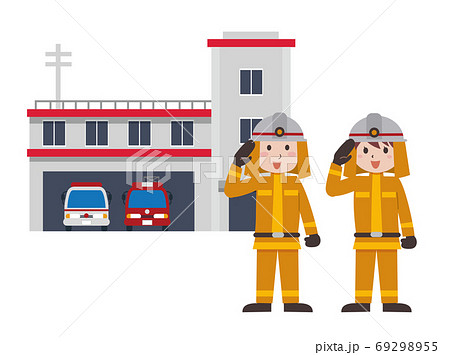 消防士 男女 消防署のイラスト素材