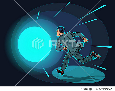 Death a man runs in a tunnel of light 69299952