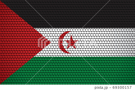 Abstract flag of Western Sahara made of circles. Saharan flag designed with colored dots giving it a modern and futuristic abstract look. 69300157