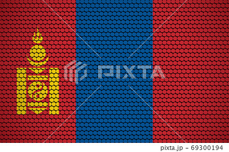 Abstract flag of Mongolia made of circles. Mongolian flag designed with colored dots giving it a modern and futuristic abstract look. 69300194