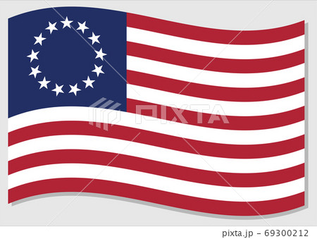 Waving flag of United States vector graphic. First waving American flag illustration called Betsy Rose. United States country flag wavin in the wind is a symbol of freedom and independence. Waving flag of United States vector graphic. First waving American flag illustration called Betsy Rose. United States country flag wavin in the wind is a symbol of freedom and independence. 69300212