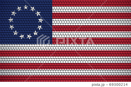 Abstract flag of United States made of circles. American flag designed with colored dots giving it a modern and futuristic abstract look. 69300214