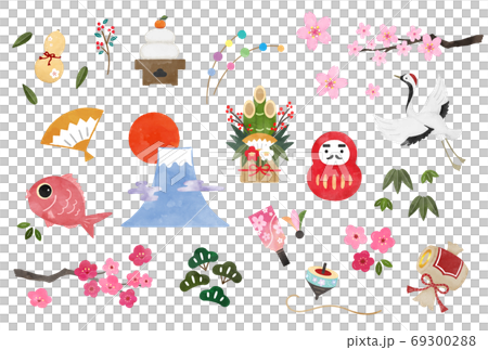 正月 年賀状 手描き風 イラスト 素材 アイコン 正月 年賀状 手描き風 イラスト 素材 アイコン 69300288