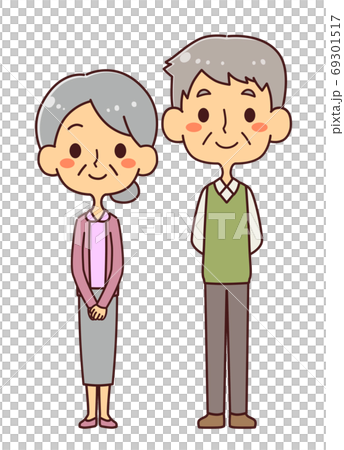 シニア夫婦 全身 イラストのイラスト素材