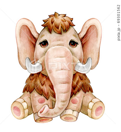 Cute Mammoth Cartoon Isolated On White のイラスト素材