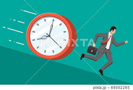 Businessman is fast running from big clock Businessman is fast running from big clock 69302265