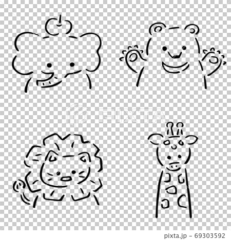 おおきい動物のハーフアップ 白黒イラストのイラスト素材