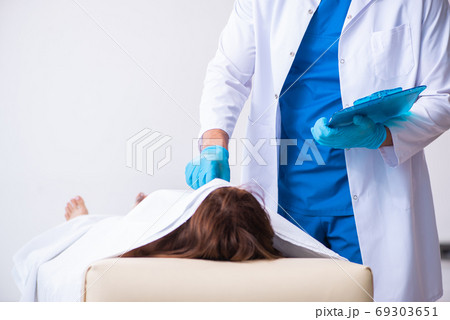 Police coroner examining dead body corpse in morgue Police coroner examining dead body corpse in morgue 69303651