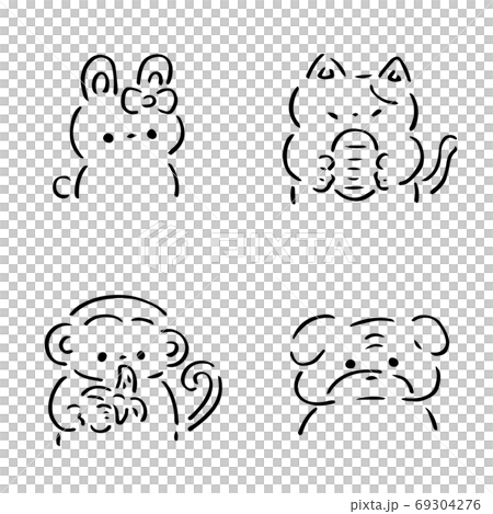 Half-up black and white illustration of familiar animals 69304276