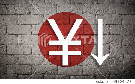symbolic depreciation of the national currency against of the country flag 69304322