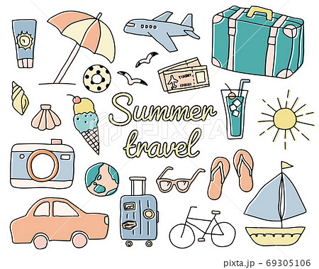 A Set Of Hand Drawn Illustrations For Summer Stock Illustration